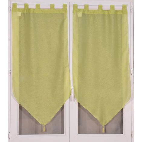 Homemaison – Paire de voilages anis 60x160 cm – 100% polyester – Finition ourlée – Pompon décoratif – Prêts à poser et lavables en machine (1/2)