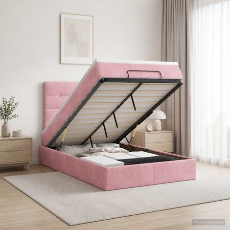 vidaXL Lit coffre avec matelas et LED Rose 120 x 200 cm Velours (1/5)