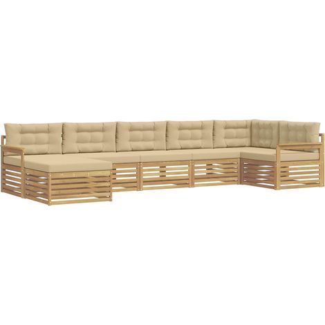 Set di divani da esterno 7 pz 7-Posti Bianco e Beige vidaXL (1/5)