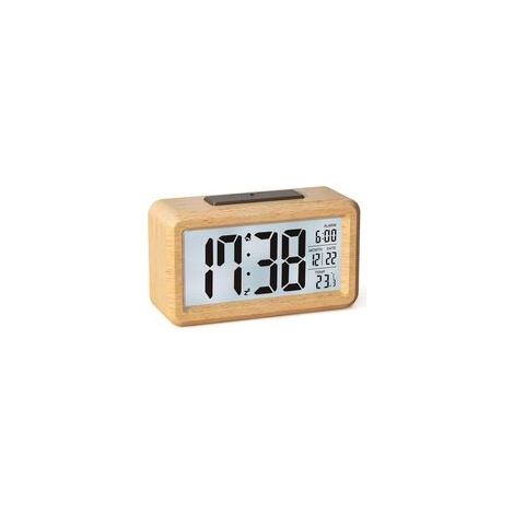 Digitaler Wecker, batteriebetriebener Wecker aus Holz mit großem LCD-Display, Digitaluhr mit Hintergrundbeleuchtung, Datumsanzeige, Temperaturanzeige, automatischem Lichtsensor und Schlummerfunktion (