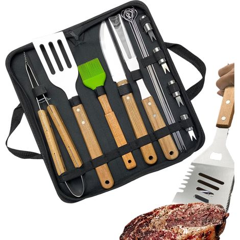 Accessoires de barbecue, lot 16 spatules accessoires barbecue d'extérieur portables pour hommes et femmes, jardin, camping, pique-nique -
