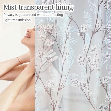 Cortina de ducha impermeable con forro transparente mate y diseño mate con ganchos,ideal para la decoración del baño (1,8 x 1,8 m) (1/4)