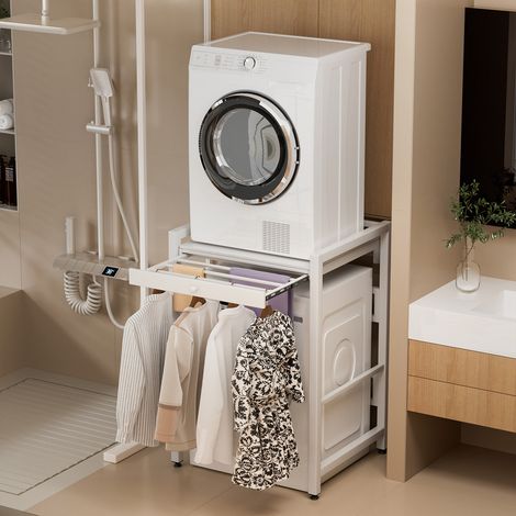 FIANAO – Étagère de rangement au-dessus du lave-linge – avec plan de travail, charge 200 kg – 63 × 73 × 105 cm, blanc (1/5)