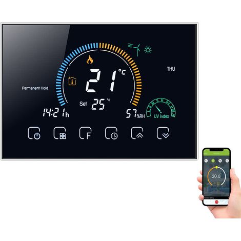 Thermostat Intelligent Wi-Fi pour Chaudière Eau/Gaz,avec Indice UV,Affichage Humidité,Verrouillage,Contrôle Vocal APP,Compatible Echo Google Home (1/5)
