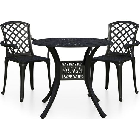 Set da giardino bistrot mobili da esterno terrazza 3 pezzi alluminio pressofuso nero 020013510