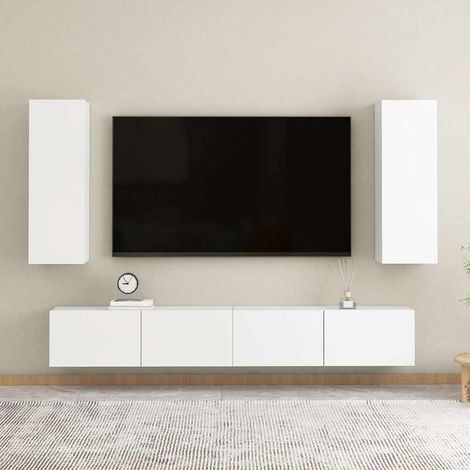 vidaXL Muebles de salón 4 piezas madera de ingeniería blanco (1/5)