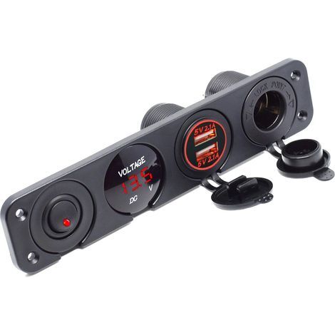 Voltímetro digital LED de 12 V a 24 V con panel de doble toma USB, cargador USB de 2,1 A/1 A para coche, barco, marina, RV, ATV, caravana, moto, vehículo y teléfono móvil (1/5)