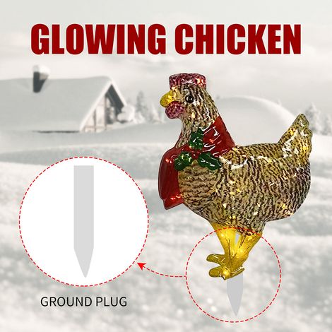 Décorations lumineuses en forme de poule avec écharpe, sculpture de coq pour jardin extérieur, piquets de jardin, cadeaux de Noël pour les amoureux du jardin. (1/4)