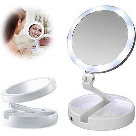 Miroir de maquillage lumineux, miroir grossissant double face 1X/10X, miroir LED rechargeable et réglable (1 pièce) (1/5)