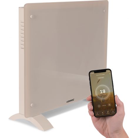 Glasplatten-Konvektorheizgerät – 1000W - 12m2 – Manuelle und WLAN-Steuerung – Einstellbarer Thermostat und Timer – Beige