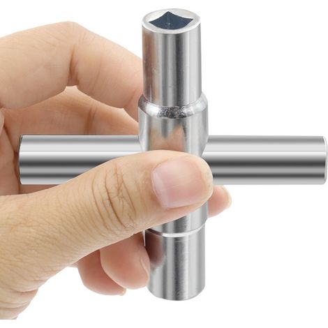 Clé à molette 4 en 1 argentée en gros, clé de salle de bain manuelle, outils de quincaillerie, clé quadruple, clé en croix pour robinet (clé à robinet 4 en 1 argentée) (1/2)