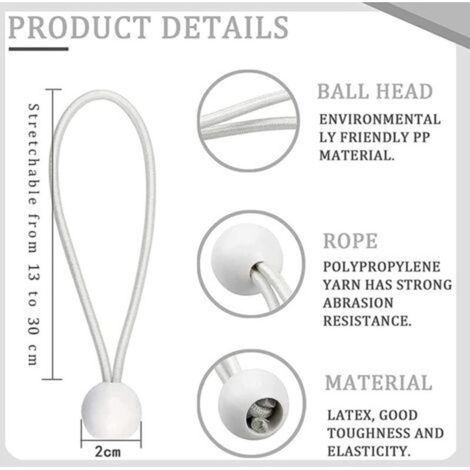 Lot de 75 Tendeur Elastique Cordons Élastiques avec Boules Sandow Elastique Boules Elastiques pour chapiteaux, tentes, bannières et bâches (1/4)