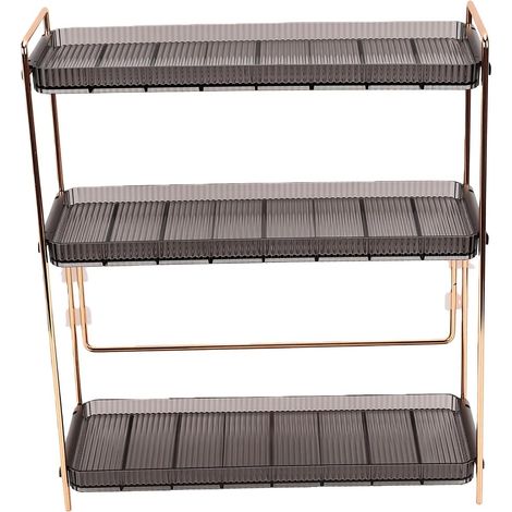 Organisateur de Maquillage à 3 Niveaux, étagère de Rangement pour Soins de la Peau en Acier à Haute Teneur en Carbone et PET, Présentoir de Parfum de Comptoir 36,6 X 13 X 42 Cm, pour Commode de (1/5)