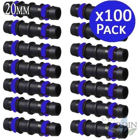 Pack 100 Enlace Riego por Goteo 20mm Anilla de Seguridad Manguito conector tuberia 20 mm Enlace Goteo para Manguera de 20 mm