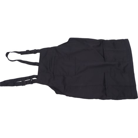 Tablier de cuisine noir en polyester avec poches et bretelles réglables, unisexe, idéal pour la maison, les cafés et les restaurants. Convient également aux professionnels. (1/5)