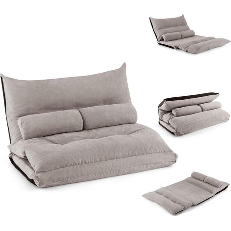 Bodensofa mit Schlaffunktion, 3-in-1 Schlafsofa, verstellbare Rückenlehne, Grau (1/5)