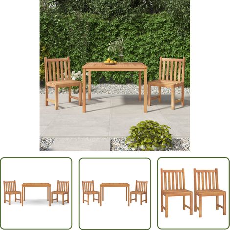 The Living Store 3-tlg. Garten-Essgruppe Massivholz Teak - Gartenmöbel - Essgruppe - Teakholz - Outdoor Möbel - Gartentisch (1/5)