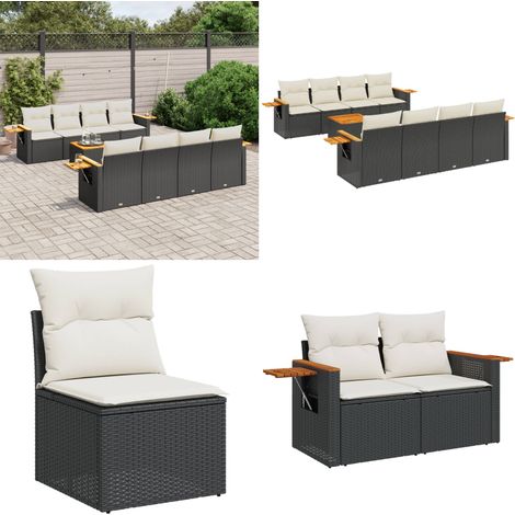 Salon de jardin 9 pcs avec coussins noir résine tressée - Ensemble Salon De Jardin - Meuble Extérieur - Jardin Design - Mobilier De Jardin - Chaise Longue - Home & Living (1/5)