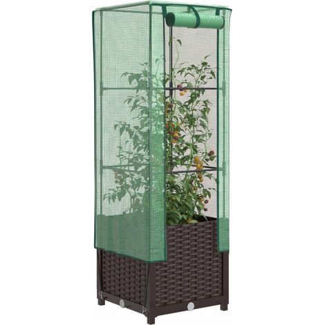 Hochbeet mit Gewächshaus-Aufsatz Rattan-Optik 40x40x139 cm