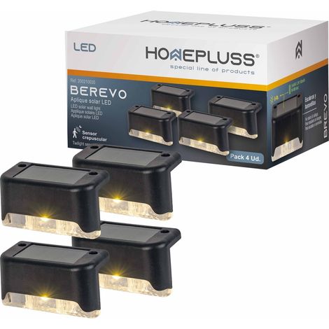 Pack 4 apliques solares LED Berevo con sensor crepuscular para escaleras / barandillas Luz cálida (1/5)