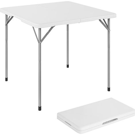 Camping et repas en extérieur, table pliante carrée en HDPE 86 x 86 cm, blanche, réglable avec poignée (1/5)