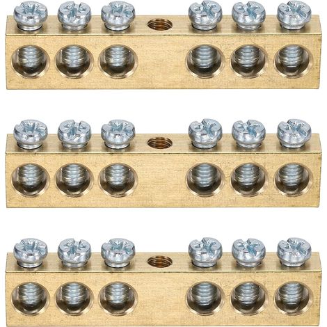 3 Pcs Borne De Mise À La Terre, 6 Positions Borne De Mise À La Terre En Laiton À Vis, Bloc De Barrière En Laiton À Vis M5 60x8x12mm Pour Appareils Électriques (1/5)
