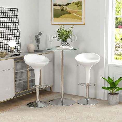 Mesa alta de bar, mesa redonda de cocina con tablero de vidrio templado y base de acero, mesa de bistró para 2 personas, transparente