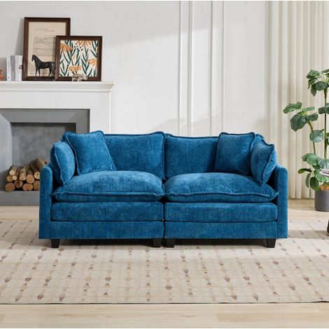 Sofá modular de dos plazas con chenilla acolchado azul OKMYHOME (1/5)