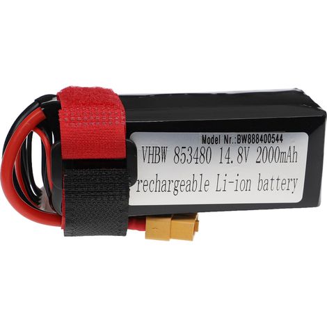 vhbw Battery compatible with XT60 Plug for Model Making Device e.g. Racing Car, Helicopter, Plane (2000mAh, 14.8 V, Li-polymer, 91 x 36 x 28 mm) (1/3)