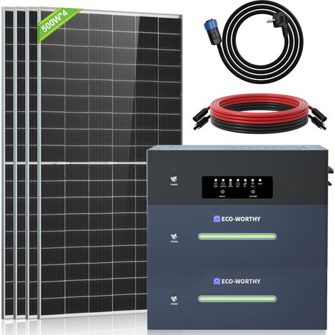 ECO-WORTHY Balkonkraftwerk BPS2400 5120Wh Energiespeicher, 4 x 500 W Bifaziale Solarmodule, 2 MPPTs (PV Max 2400 W), Plug & Play Installation, Solarsystem Komplettset für Dach, Zuhause, Balkon, Garten (1/5)