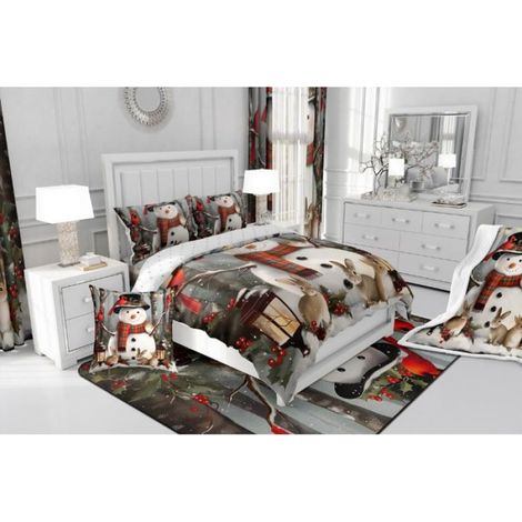 Nol Housse de Couette 200x200cm Décorations de Nol Literie Set Pour Enfant Bonhomme de Neige Lapin Mignon Oiseau Couvre Lit (1/5)