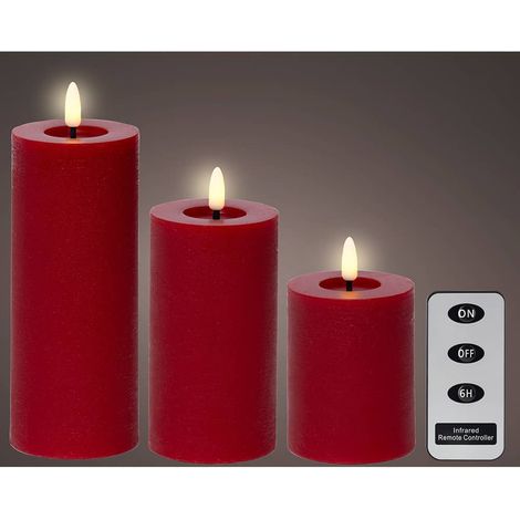 Rote LED-Wachskerze, ø7 x 19 cm, 3 Stück