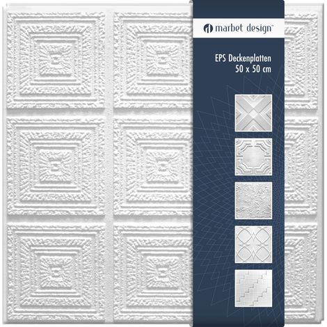Dalles de plafond polystyrène expansé 50x50cm – 8 panneaux pour 2 m² – Isolation thermique et acoustique – 30 décors différents – Marbet Design