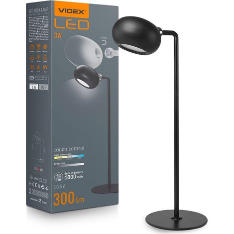Lampada da scrivania/clamp ricaricabile 3W 300lm nera Videx (1/5)