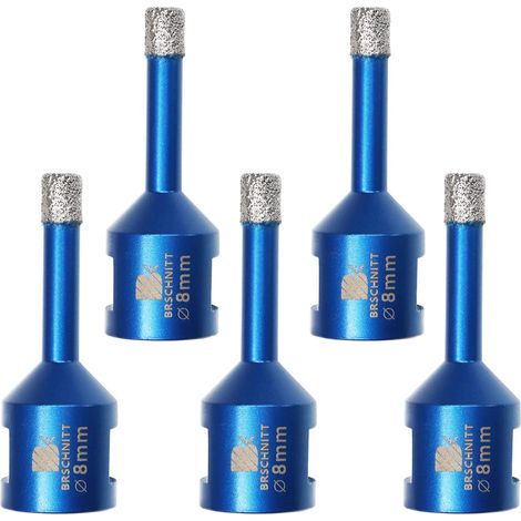 Forets Carrelage Diamant 8mm - 5 pièces Brasé Sous Vide et Trépans avec Filetage M14 pour Perçage à sec en Porcelaine Carrelage Granit Marbre (1/5)