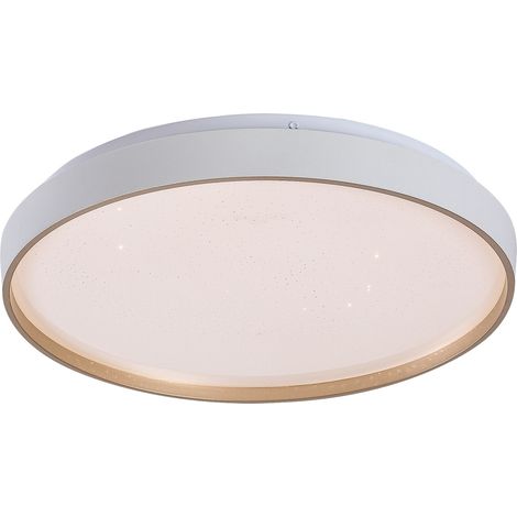 Plafonnier LED rond blanc et doré Zerava Rabalux 34W télécommande ciel étoilé (1/5)
