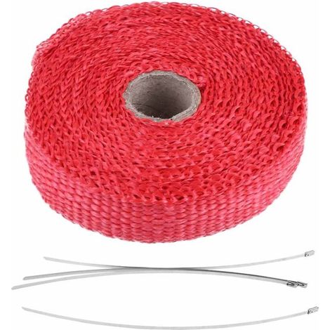 Jeffergarden Ruban isolant thermique pour échappement de voiture de 5 m avec 4 attaches de câble en acier inoxydable rouge (1/5)