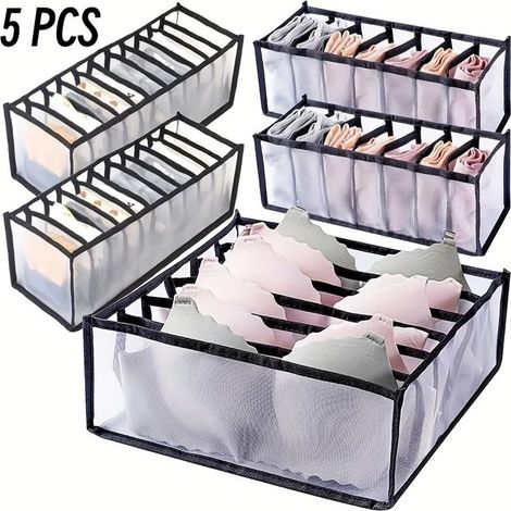BelleRise - Ensemble de 5 organisateurs de dressing pliables — Boîtes de rangement pour sous-vêtements à carreaux — Tailles assorties (1/5)