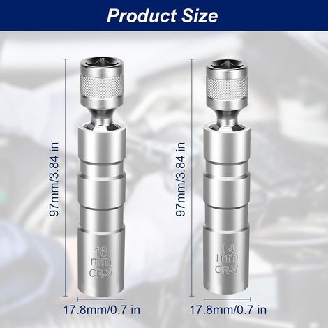 2 pezzi chiave magnetica per candele, estrattore per prese per candele, 16 mm/14 mm di lunghezza, chiavi per candele flessibili da 3/8" a 10 mm, chiave a bussola per la rimozione per la riparazione de (1/4)
