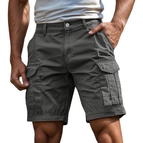 Short Homme Pantacourt Cargo Homme Shorts et Bermudas Travail Cargo Ceinture Elastique Boardshort avec Poches Style Sport Jogging Slim Fit Pantalon Court Non Incluse Ceinture S-4XL (1/5)