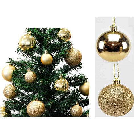 ADDOBBI PER ALBERO DI NATALE PALLINE ORO 8 CM GLITTER LUCIDE DORATE - 24 Palline - Tipologia: 6 Palline