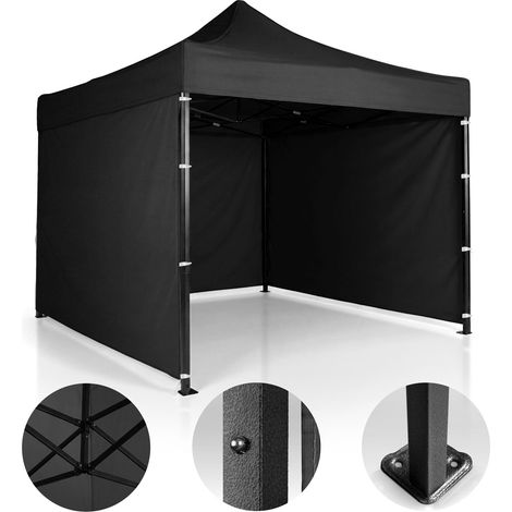 Garden Pavilion Tent, 3x3m, Black, 3 Sides, Waterproof