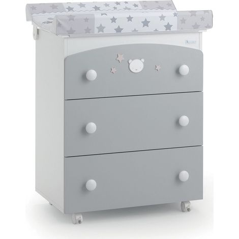 Bagnetto-fasciatoio Baby Dream Azzurra Design  Grigio fasciatoio per neonati bambini legno cassetti ruote cambio pannolino bagnetto