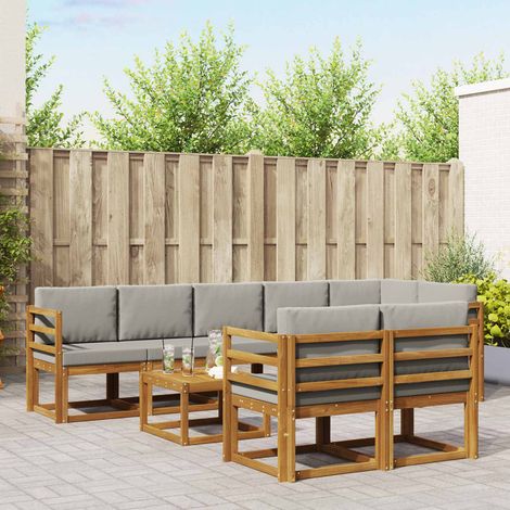 Outdoor-Sofagarnitur mit Kissen 9 pcs Natürlich und Hellgrau
