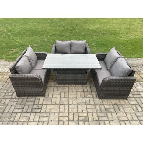 Fimous Rattan Garden Outdoor Furniture 3 PC Love Sofa Set Patio Adjustable Rising lifting Dining Table Dark Grey Mixed (1/5)