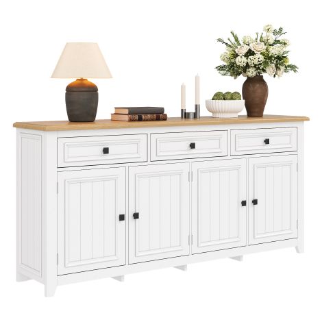 Aparador moderno y sencillo con cajones, armario, mueble de almacenamiento, conjunto para salón, 160 cm de largo x 35 cm de ancho x 76 cm de alto (blanco)