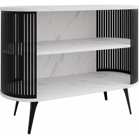 Estantería Vitum, Negro + Mármol blanco, Abierto, Metal, Aglomerado laminado, Número de puertas: 0, Número de cajones: 0, 90x120x40cm