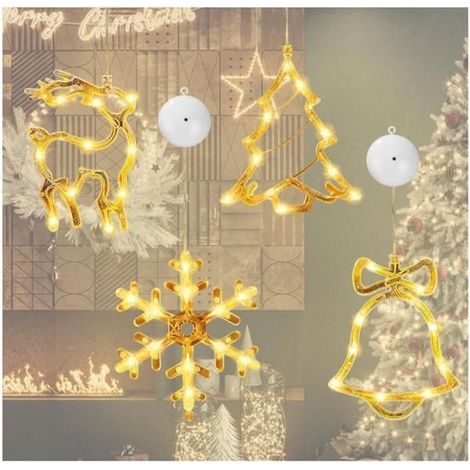 4 Suction Cup LED Window Light Pieces, Warm White Christmas Window Decor, Indoor Holiday Lighting (1/5)