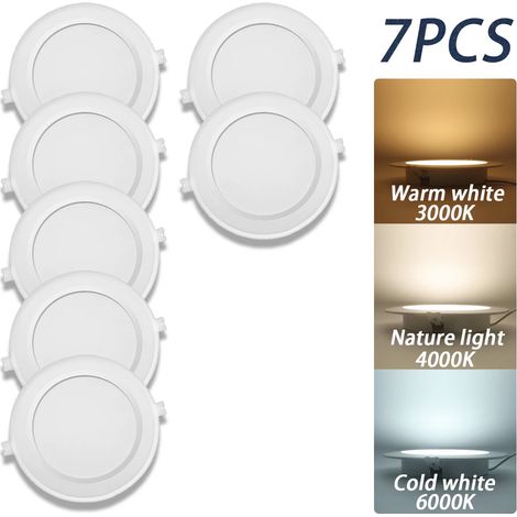 Lampes de croissance pour plantes (7 pièces, lumière naturelle 4000K, 6W) Spot LED rond encastrable, panneau lumineux LED pour plafond, éclairage intérieur blanc chaud pour l'orientation de la maison