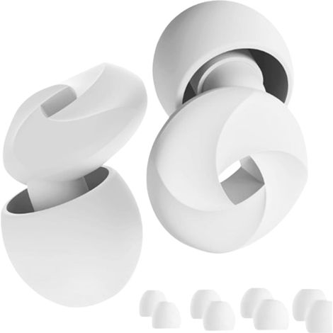 8 Pièces Bouchon d'Oreille pour Dormir Casque Anti Bruit Adulte Bouchons Doreilles Anti Bruit Bouchon Oreille Réutilisables Isolants Casque Antibruit d'Embouts en Silicone (Blanc) (1/5)